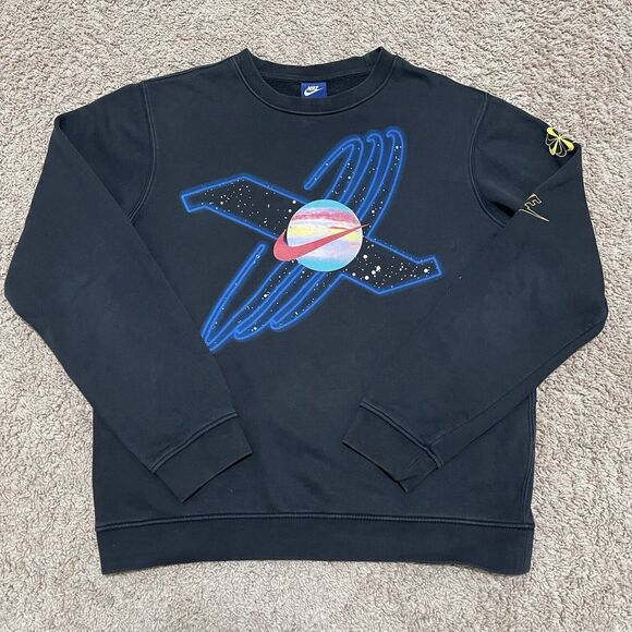 VTG Nike Sweatshirt Mens Medium Black Galaxy Overprint Just Do It Y2K Skateboard - Picture 1 of 11